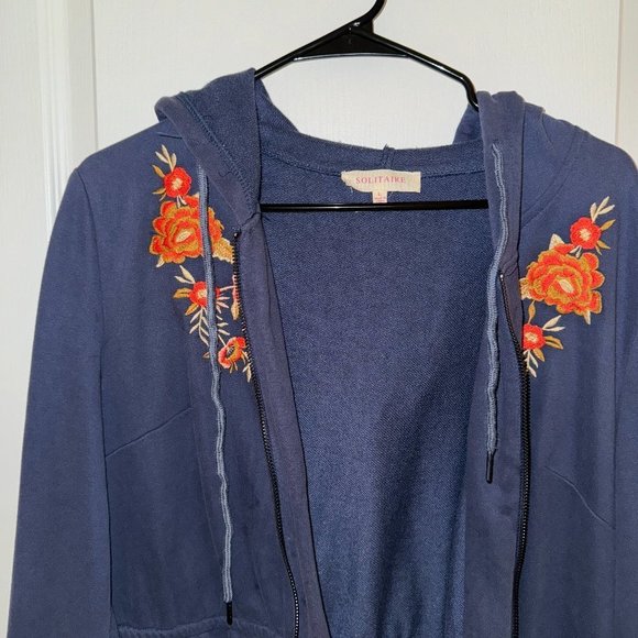 Solitaire Tops - Floral Embroidered Zip Up Jacket